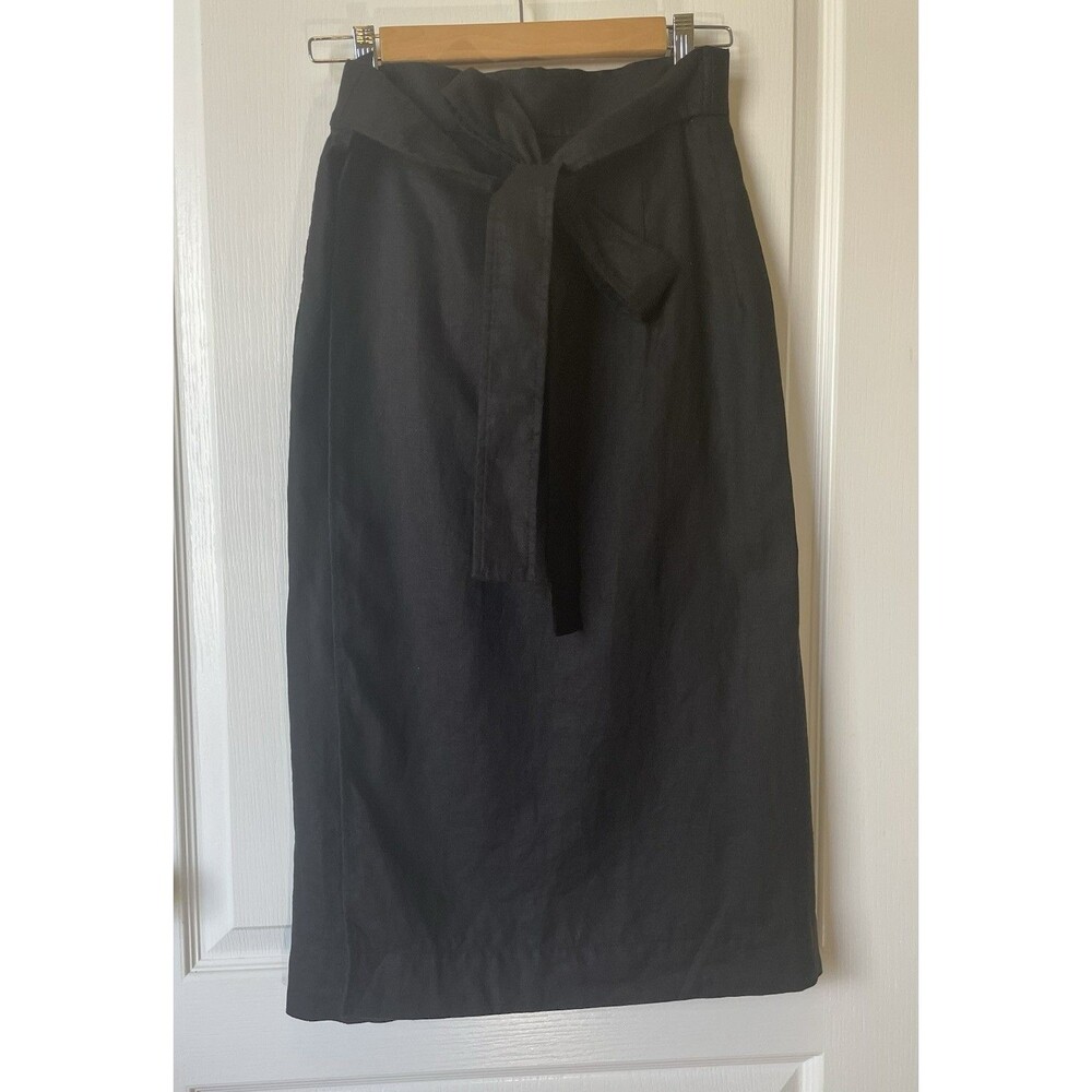 NWT Everlane The Linen Wrap Skirt 100% Linen Size 2 Black - Picture 2 of 12